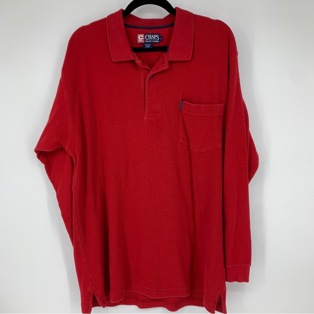 Ralph Lauren Chaps mens large sweater pullover red ribbed cotton vintage